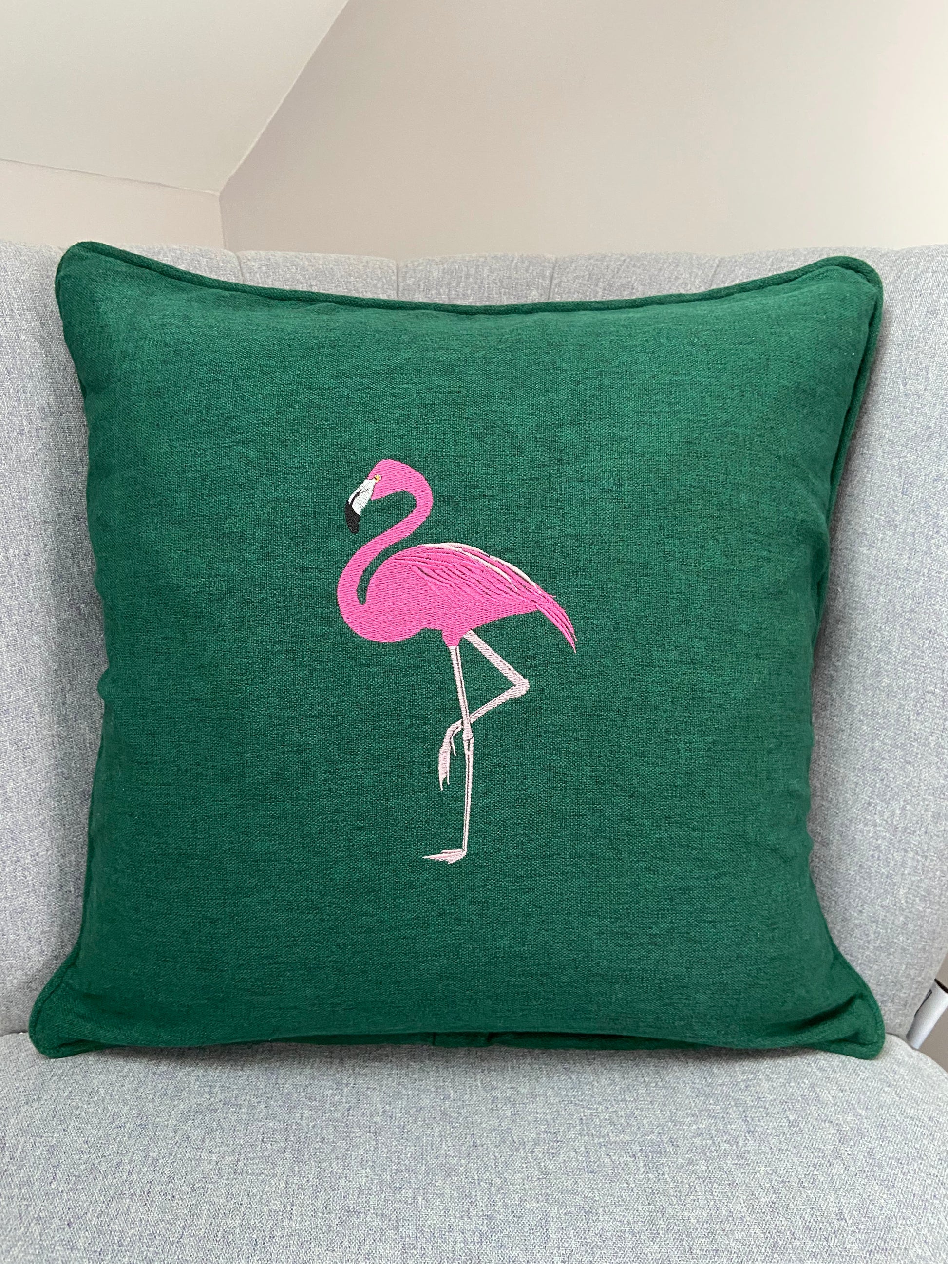 Flamingo Embroidered Cushion Cover