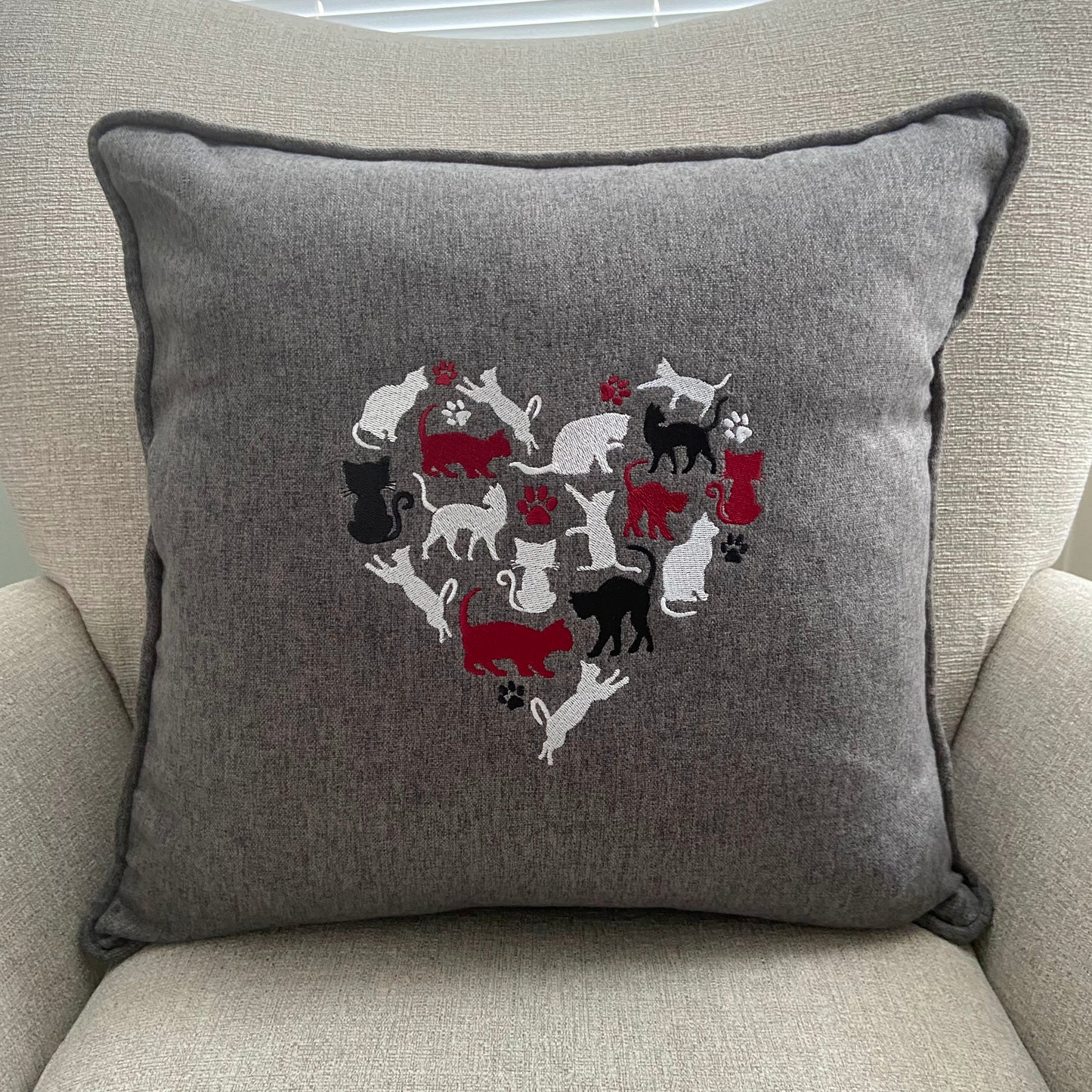 Silhouette Cat Embroidered Cushion Cover - 45cm x 45cm