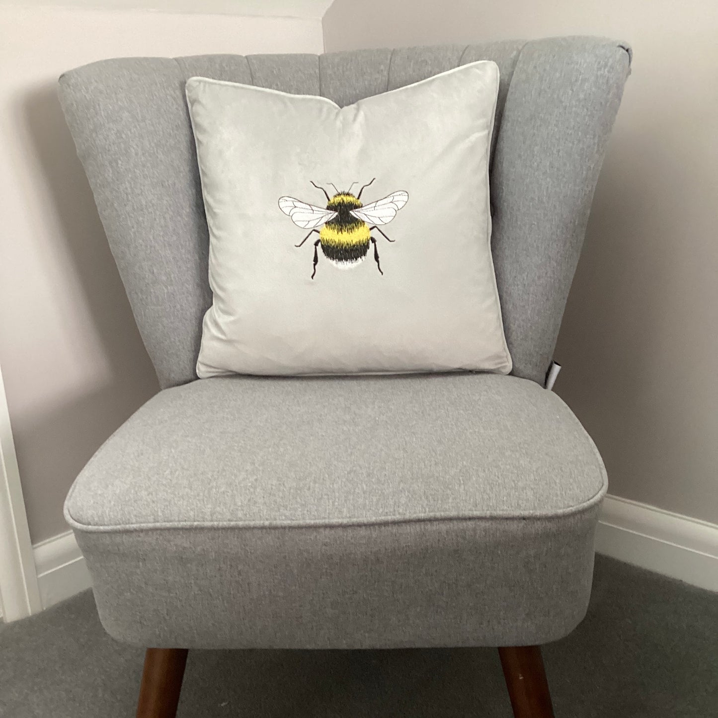 Bee Embroidered Velour Cushion Cover