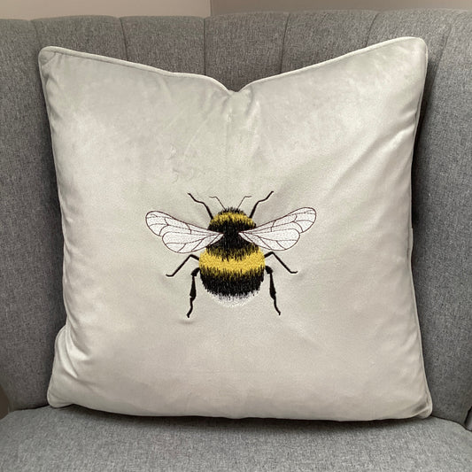 Bee Embroidered Velour Cushion Cover