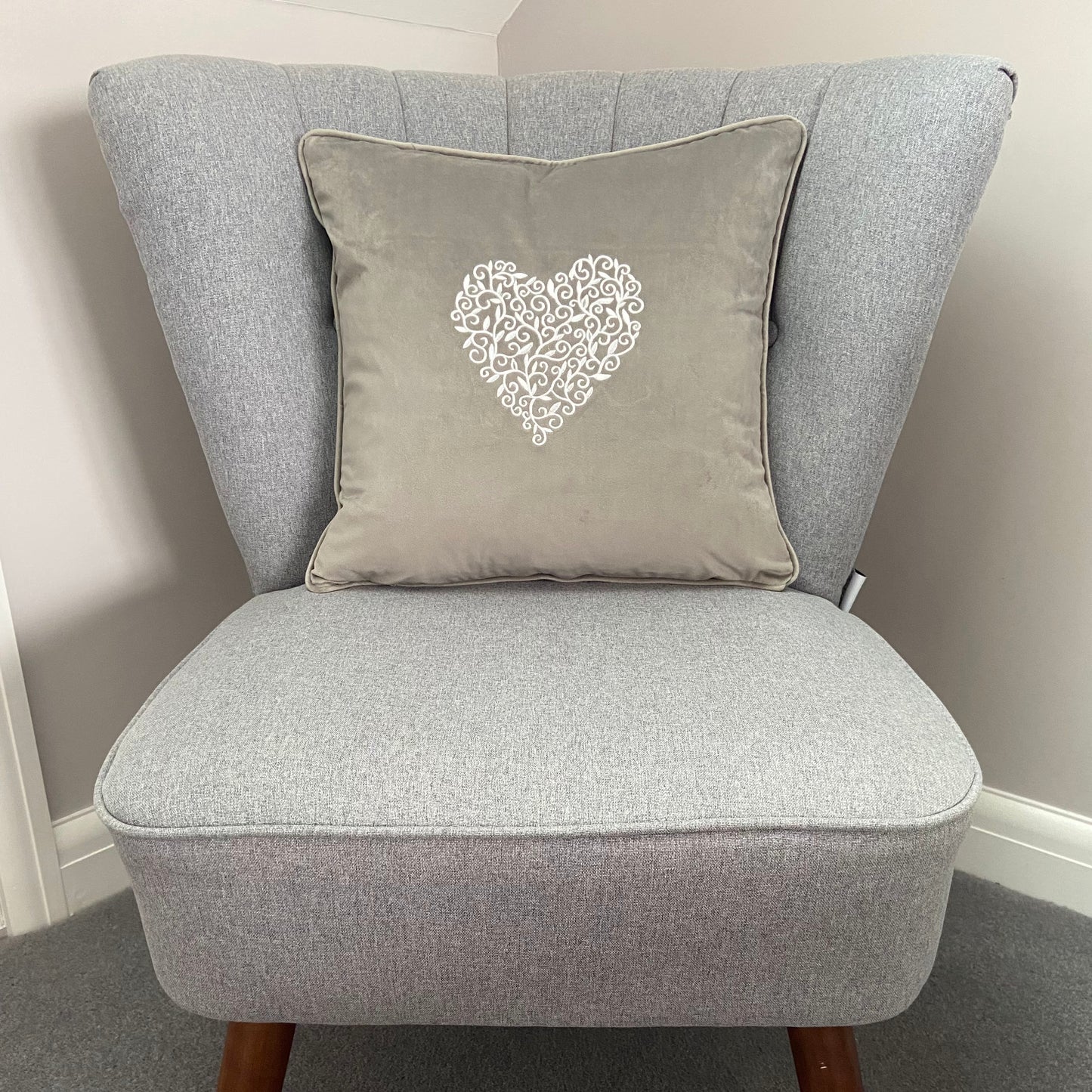 Detailed Heart Velour Embroidered Cushion Cover