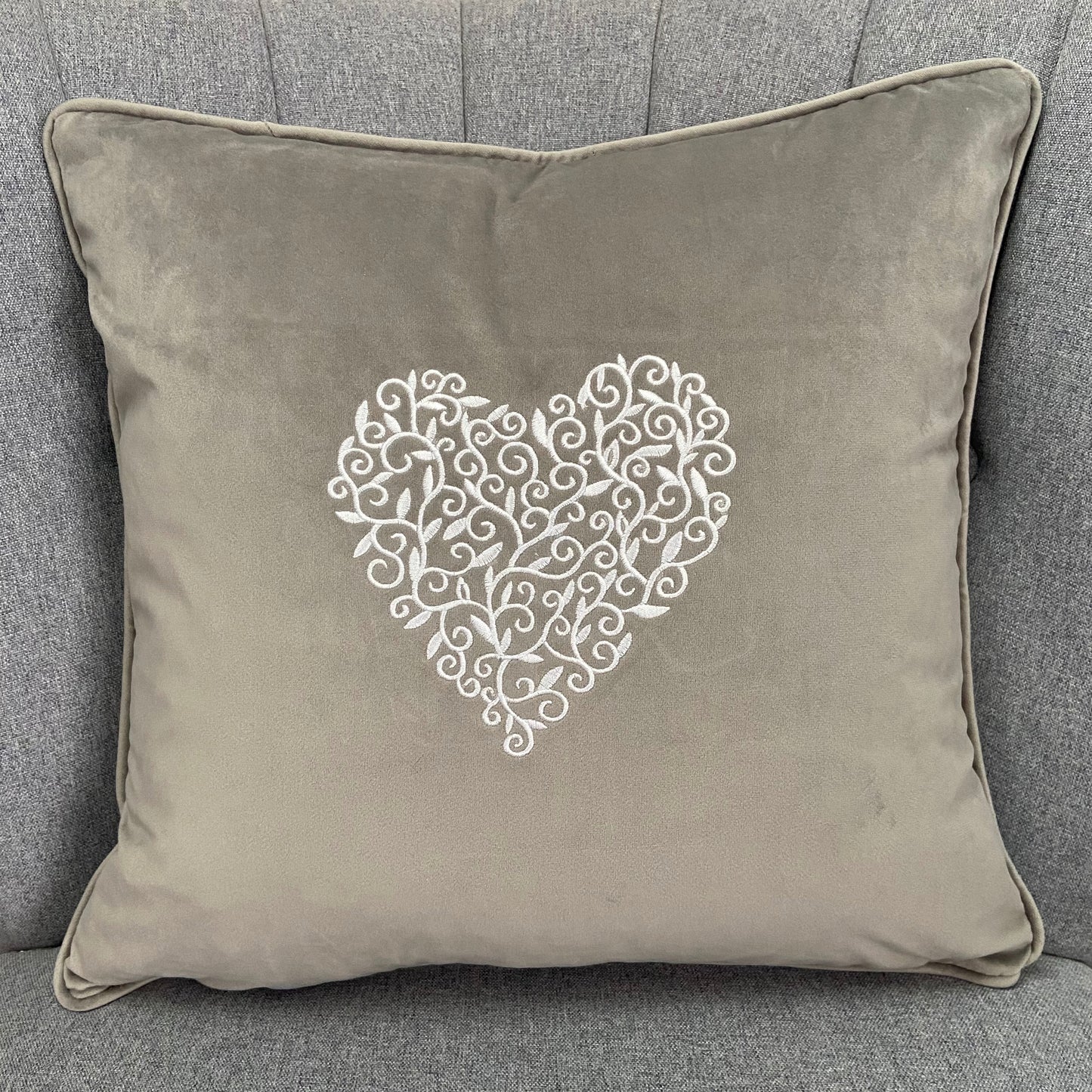Detailed Heart Velour Embroidered Cushion Cover
