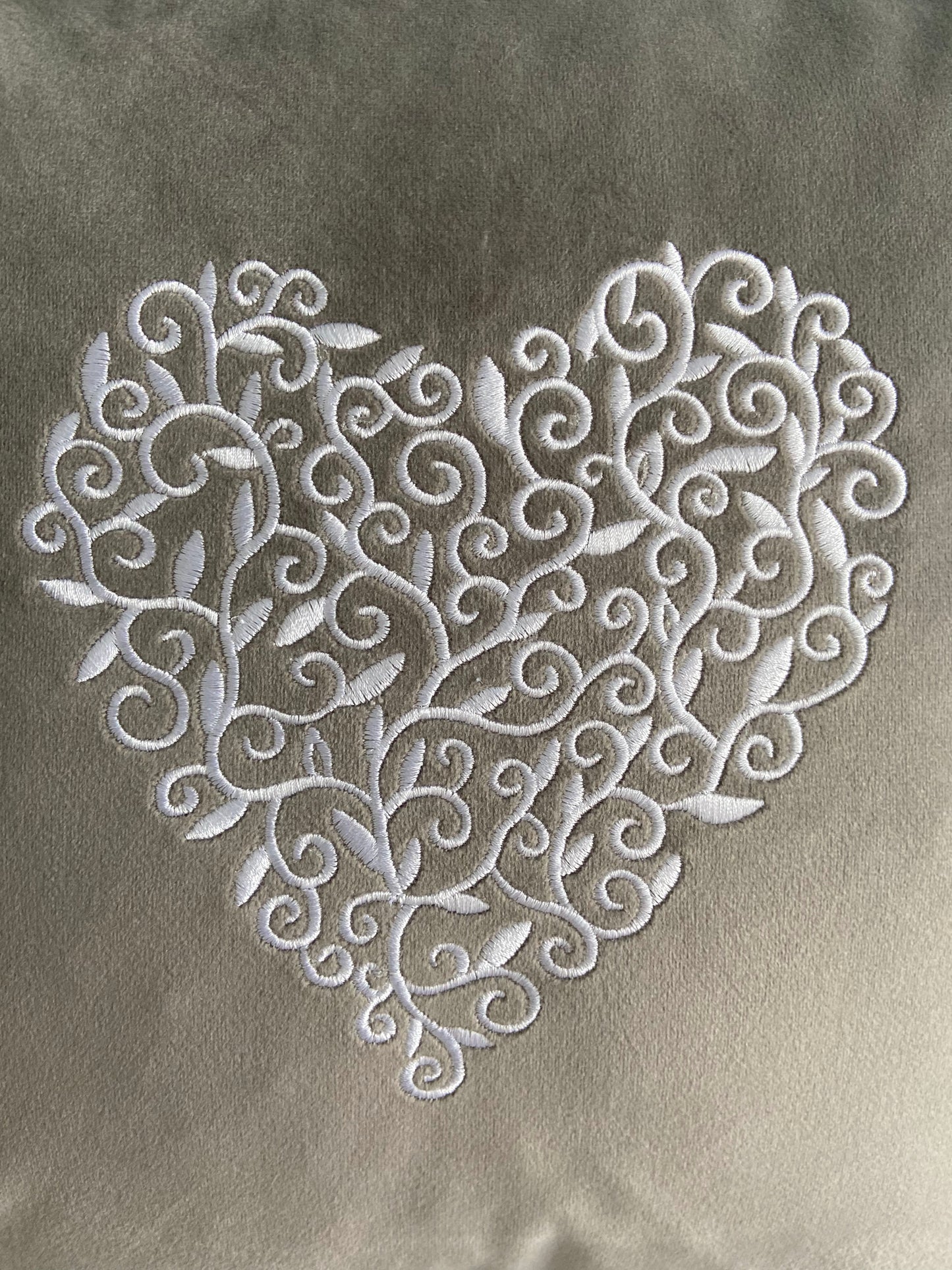 Detailed Heart Velour Embroidered Cushion Cover