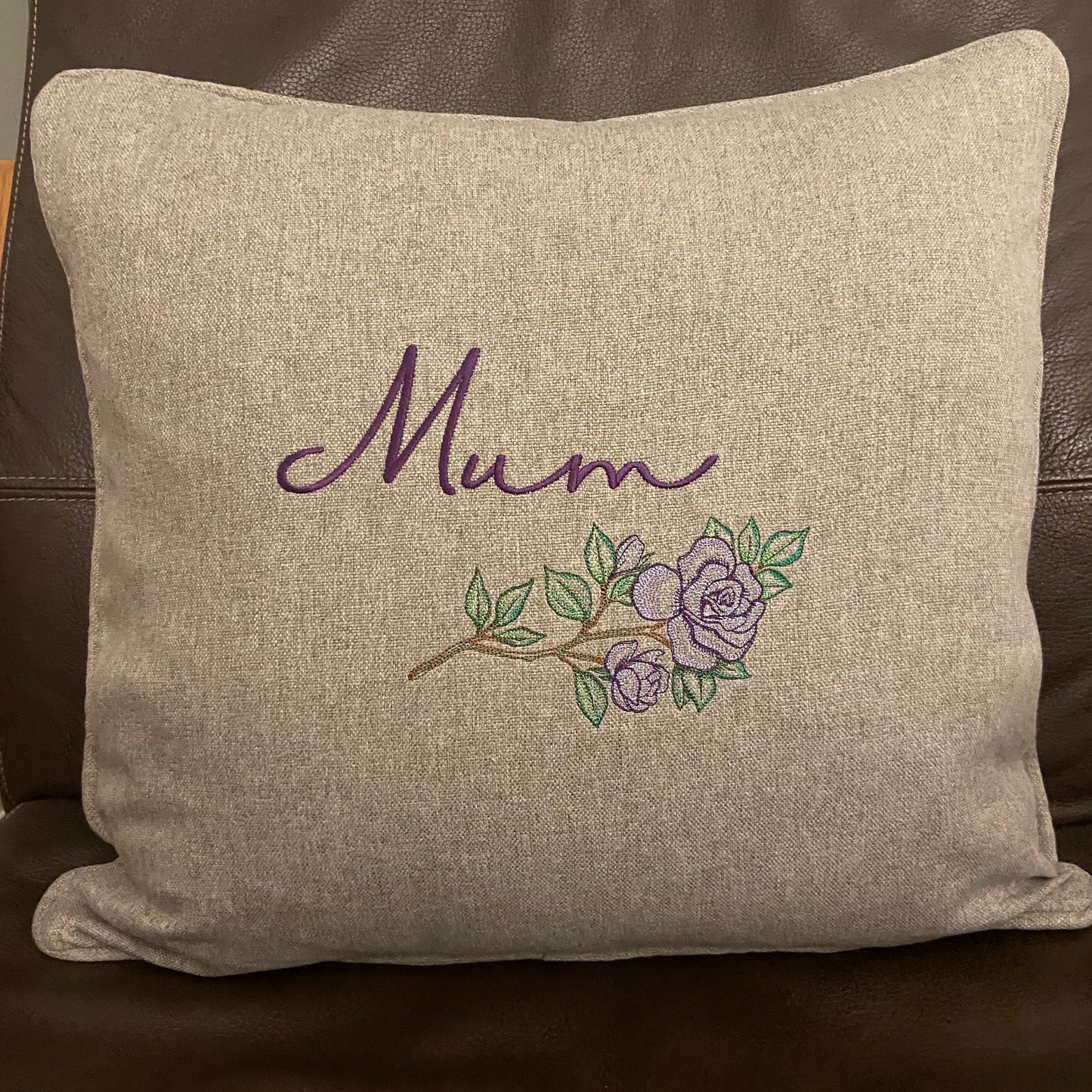 Mum or Nan with Roses Embroidered Cushion Cover - 45cm x 45cm