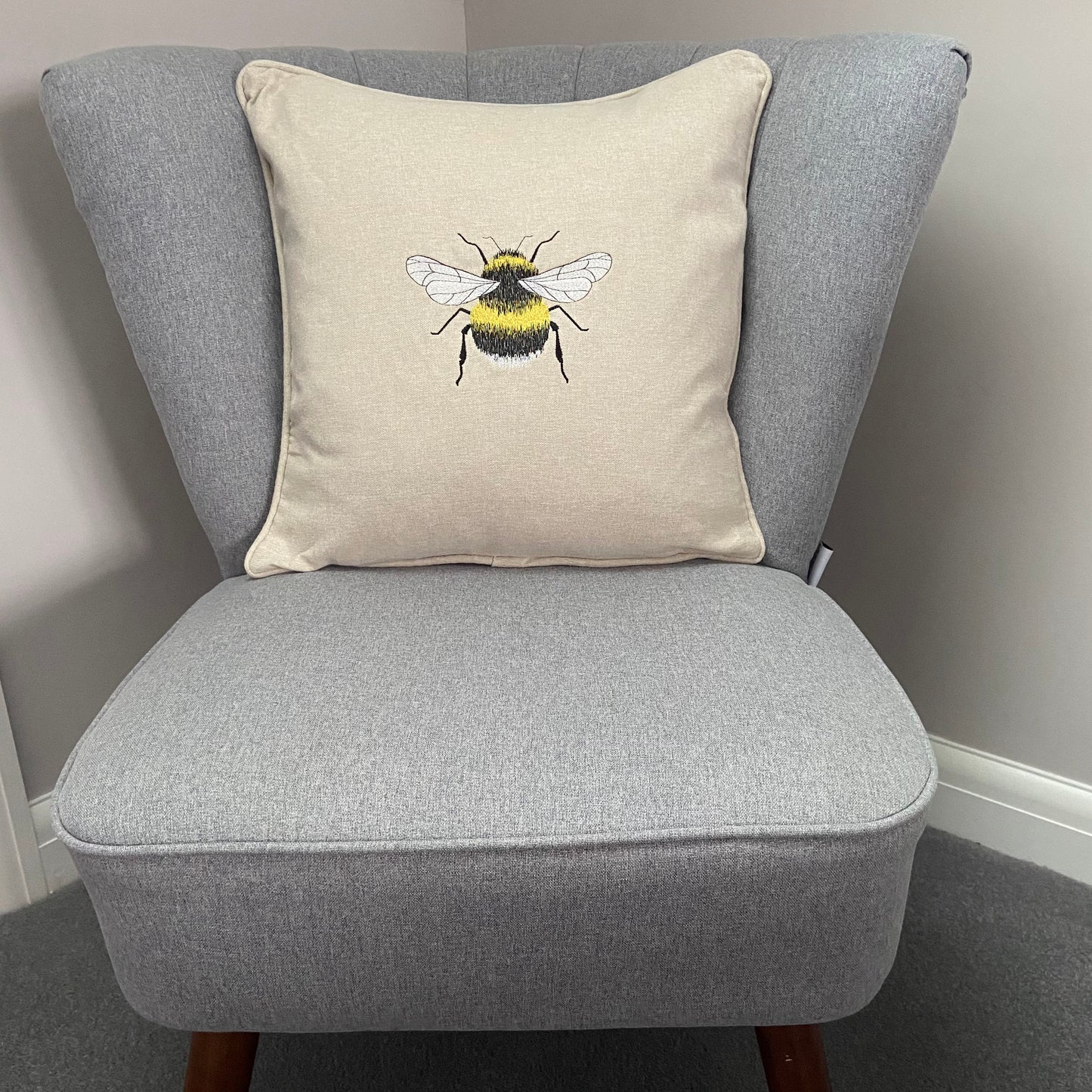 Bee Embroidered Cushion Cover