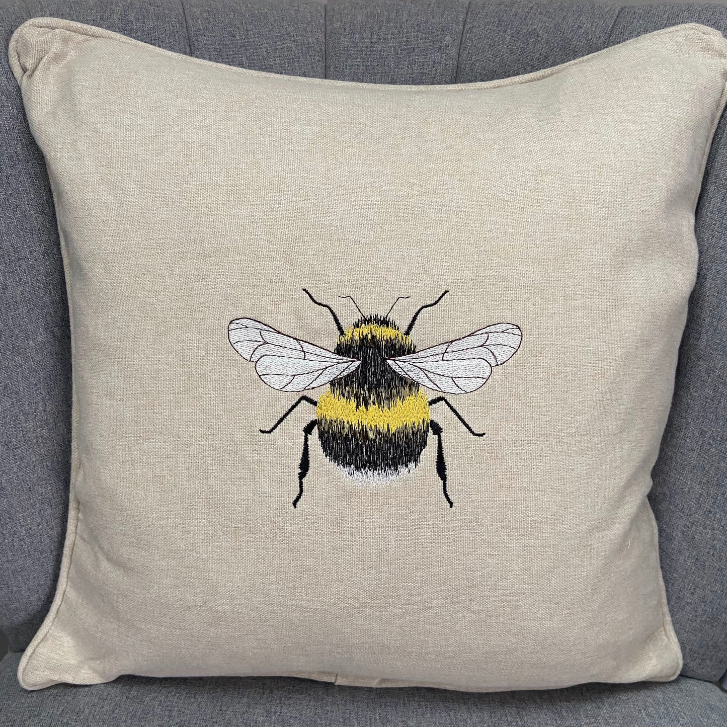 Bee Embroidered Cushion Cover