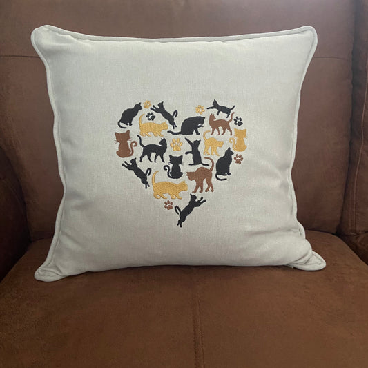 Silhouette Cat Embroidered Cushion Cover - 45cm x 45cm