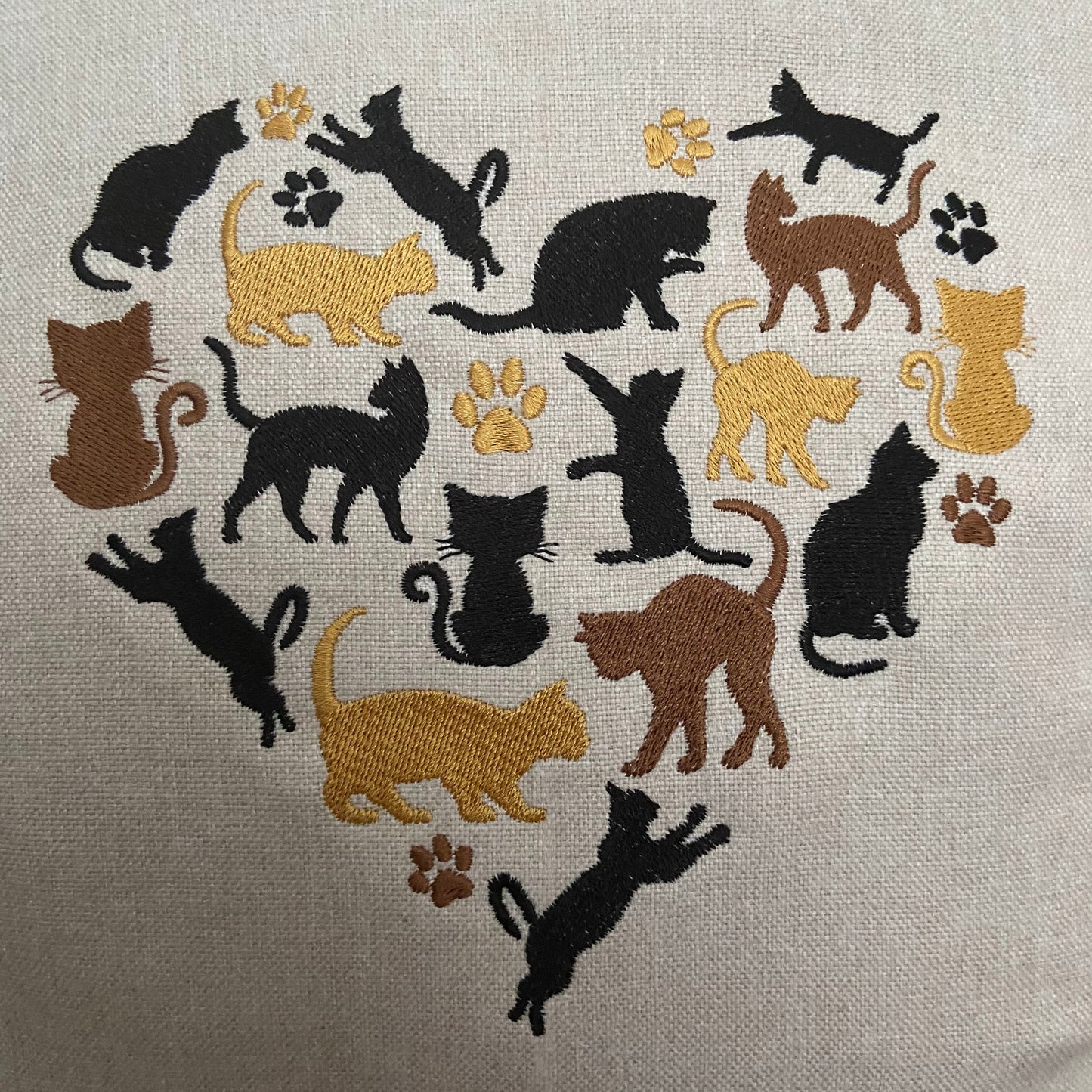 Silhouette Cat Embroidered Cushion Cover - 45cm x 45cm