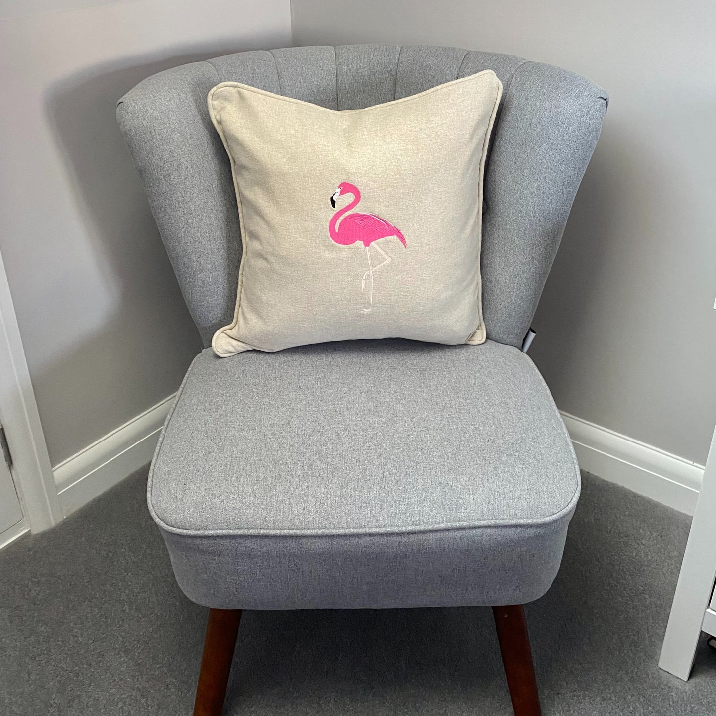 Flamingo Embroidered Cushion Cover