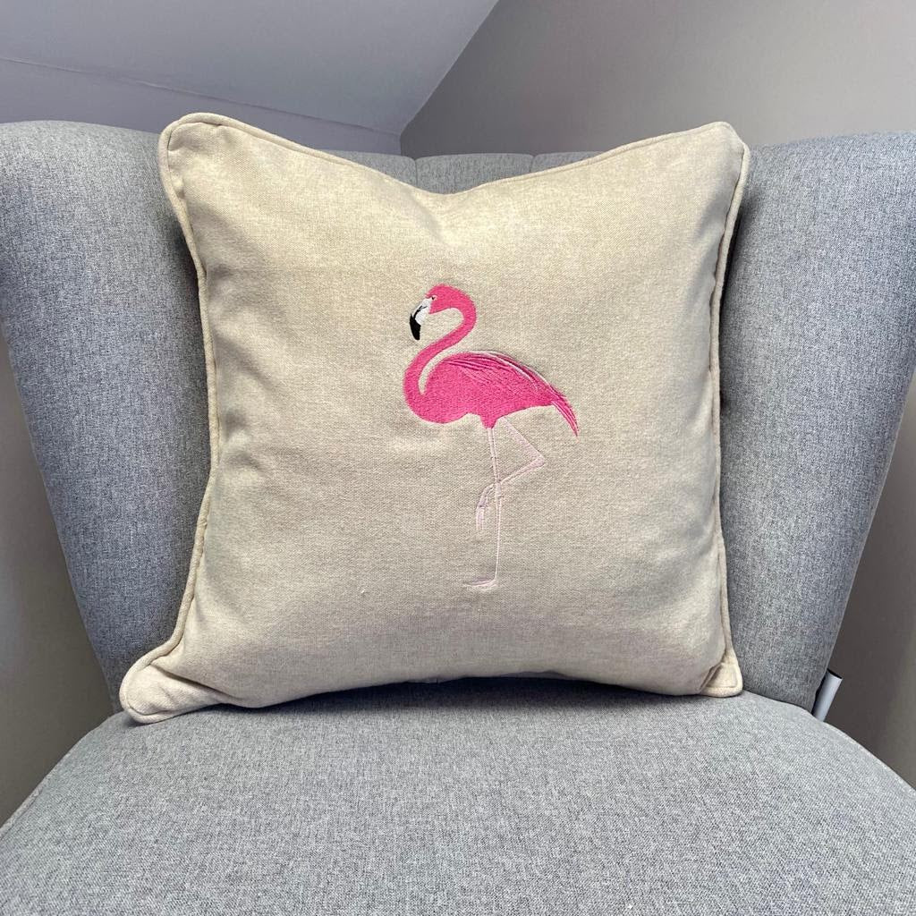 Flamingo Embroidered Cushion Cover - 45cm x 45cm. Home Decor. New Home Gift