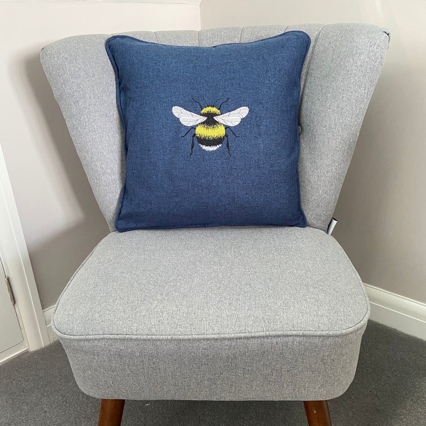 Bee Embroidered Cushion Cover