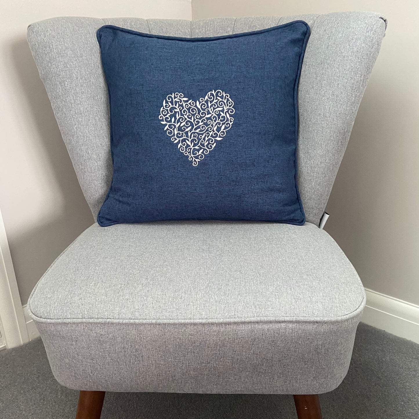 Detailed Heart Embroidered Cushion Cover