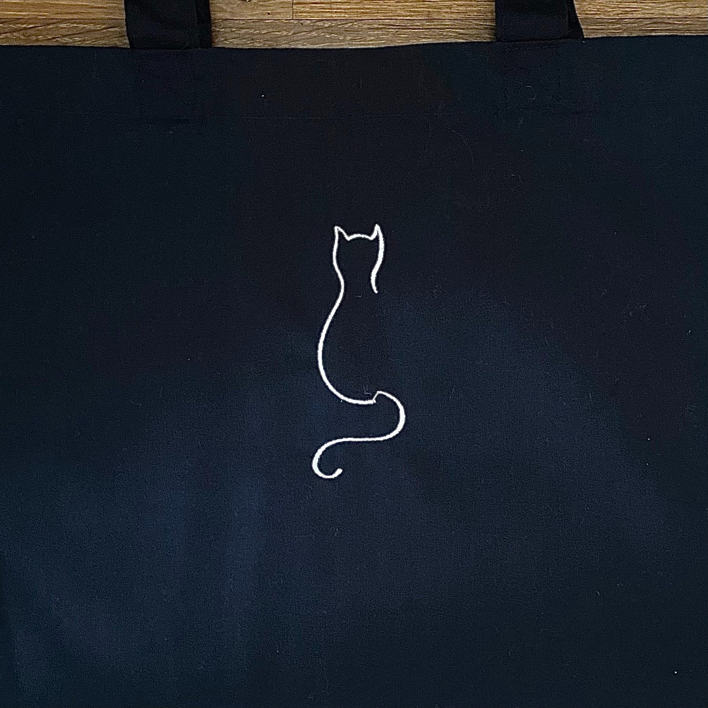 Cat Design Embroidered Organic Tote Bag