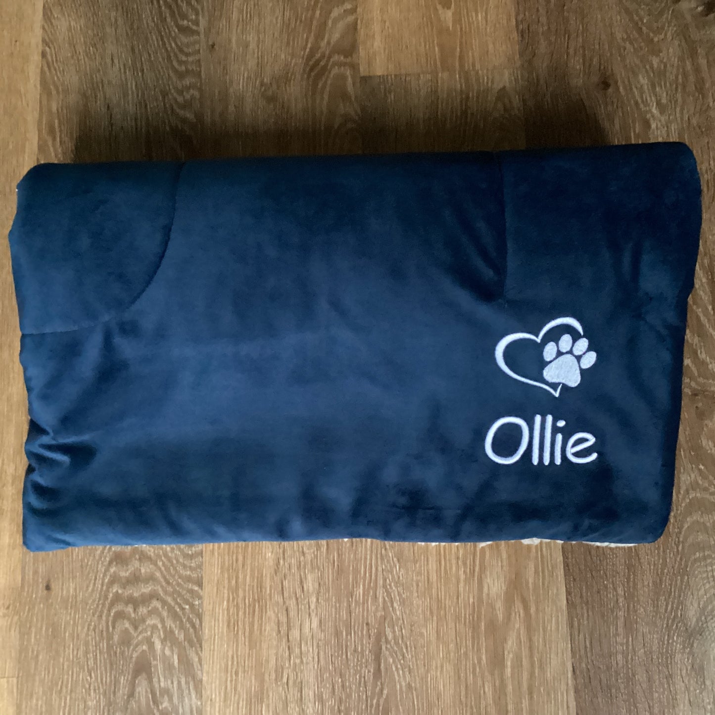 Dog Paw Print Personalised Embroidered Sherpa Blanket Premium Range. Approx 75cm x 110cm