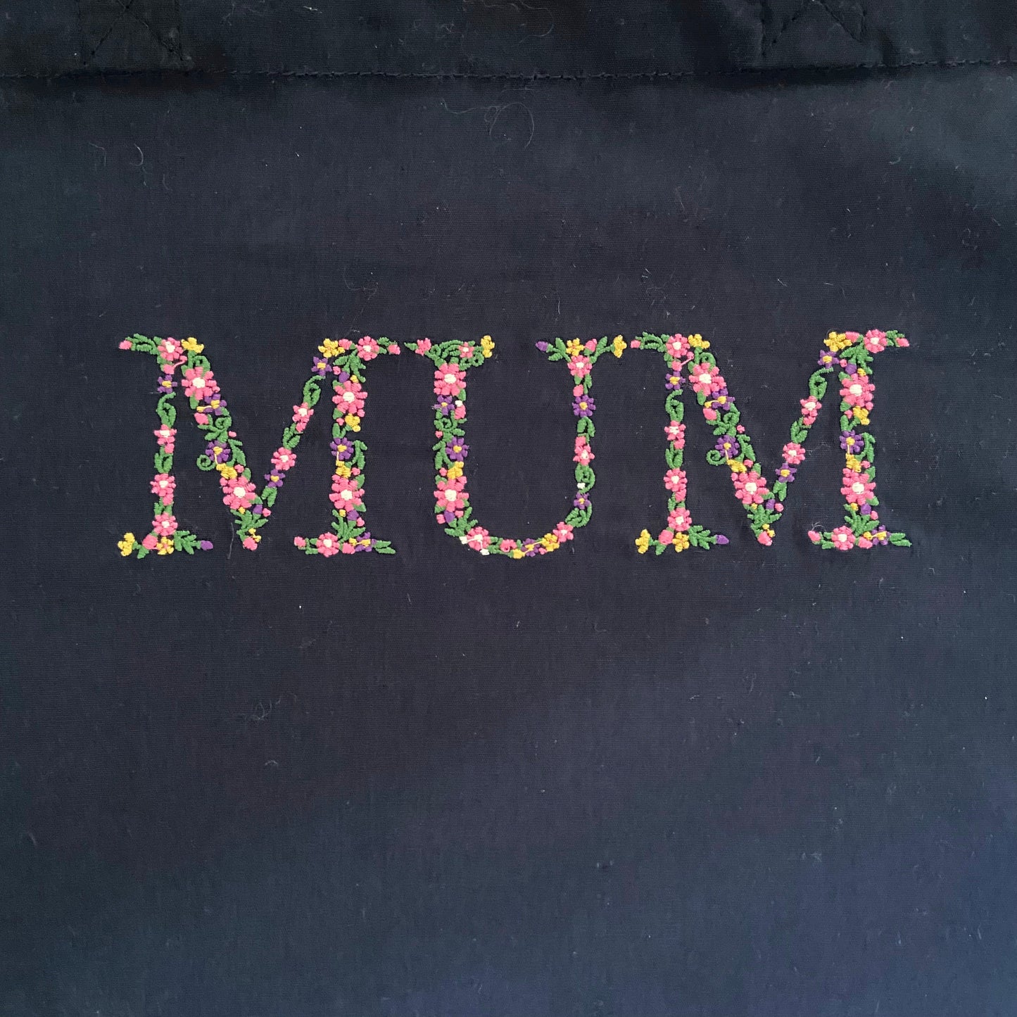 Floral Embroidered Mum or Nan Design Organic Cotton Tote Bag. Gift Idea. Mother's Day