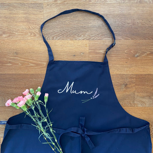 Personalised Embroidered Adults Apron with Lavender Sprig Design
