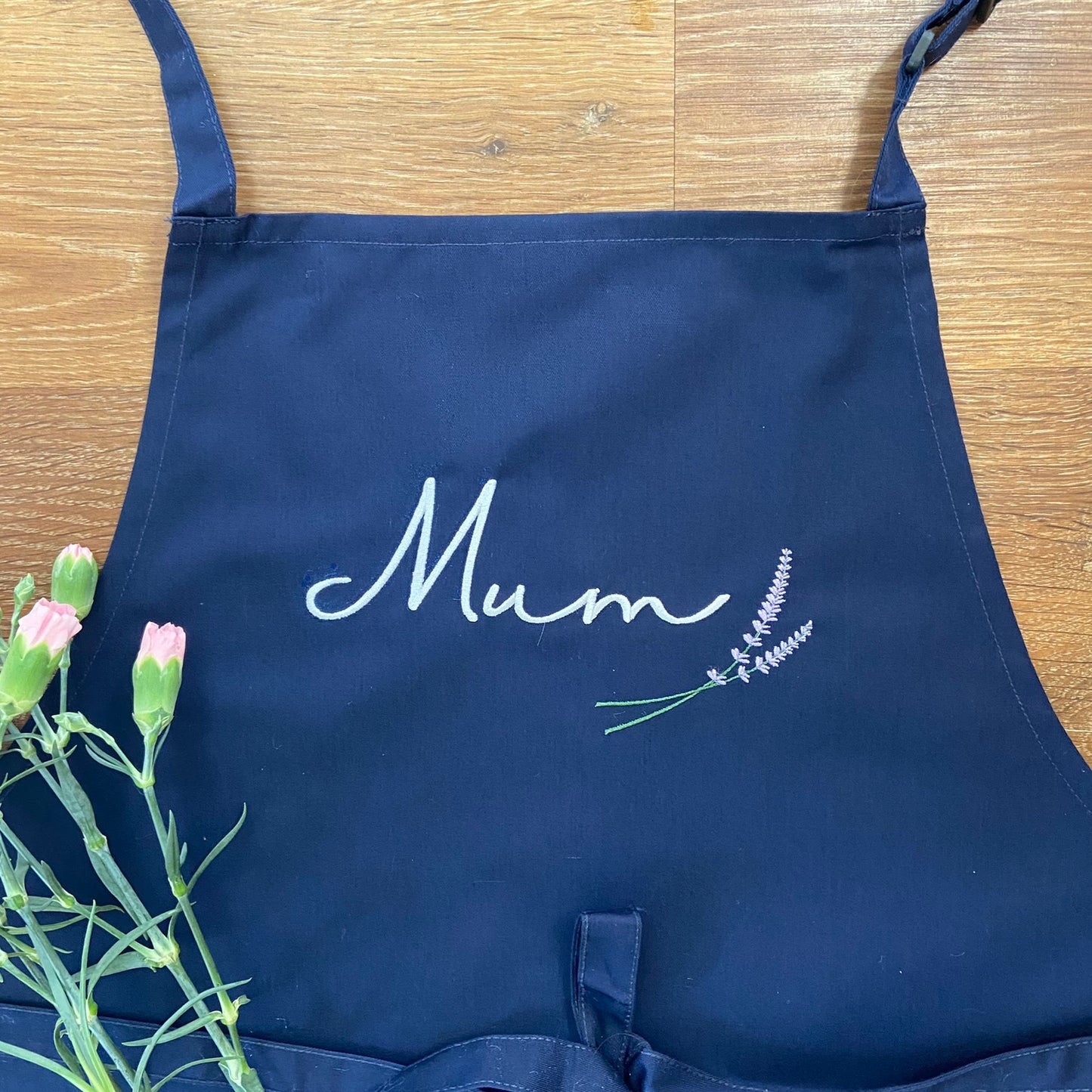 Personalised Embroidered Adults Apron with Lavender Sprig Design