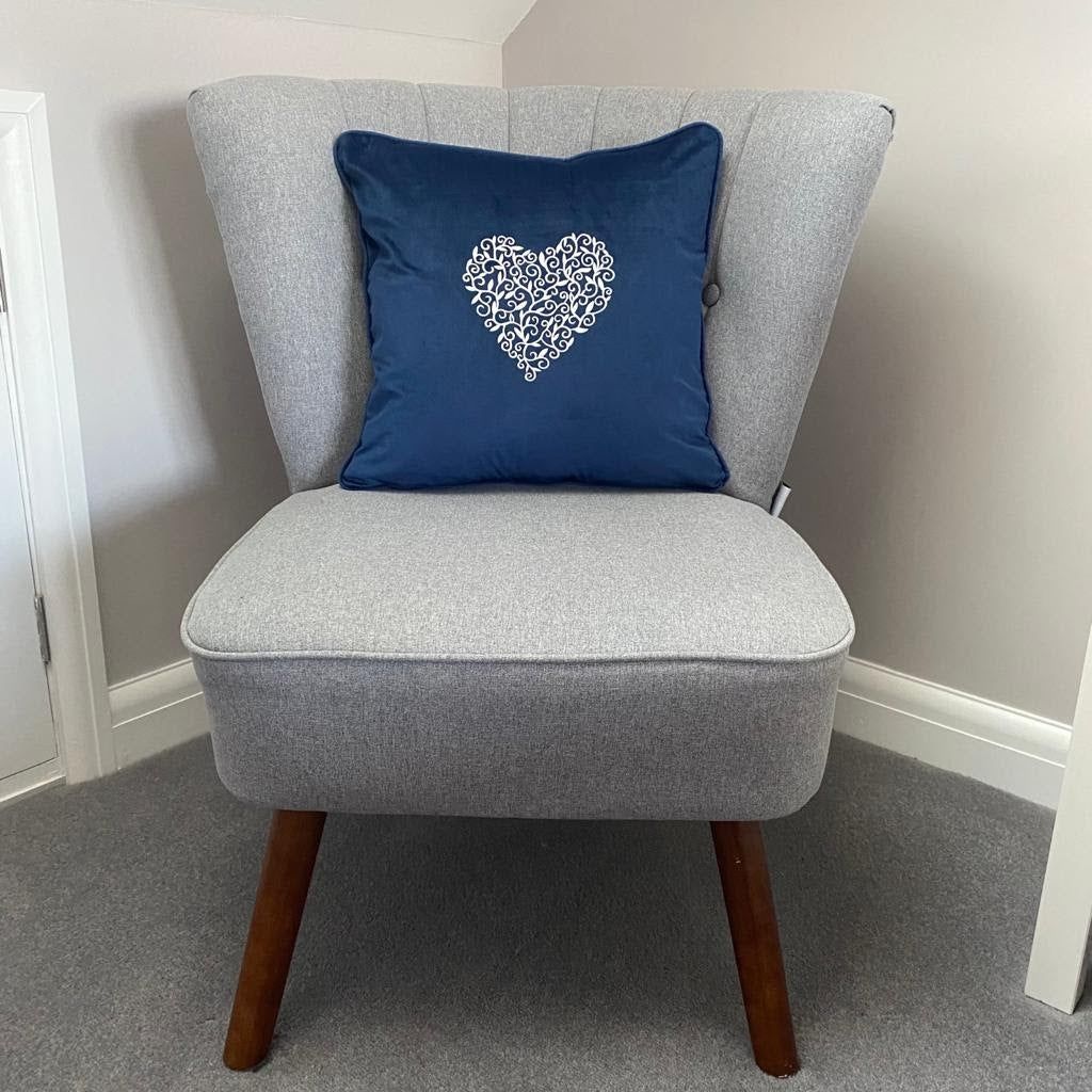 Detailed Heart Velour Embroidered Cushion Cover