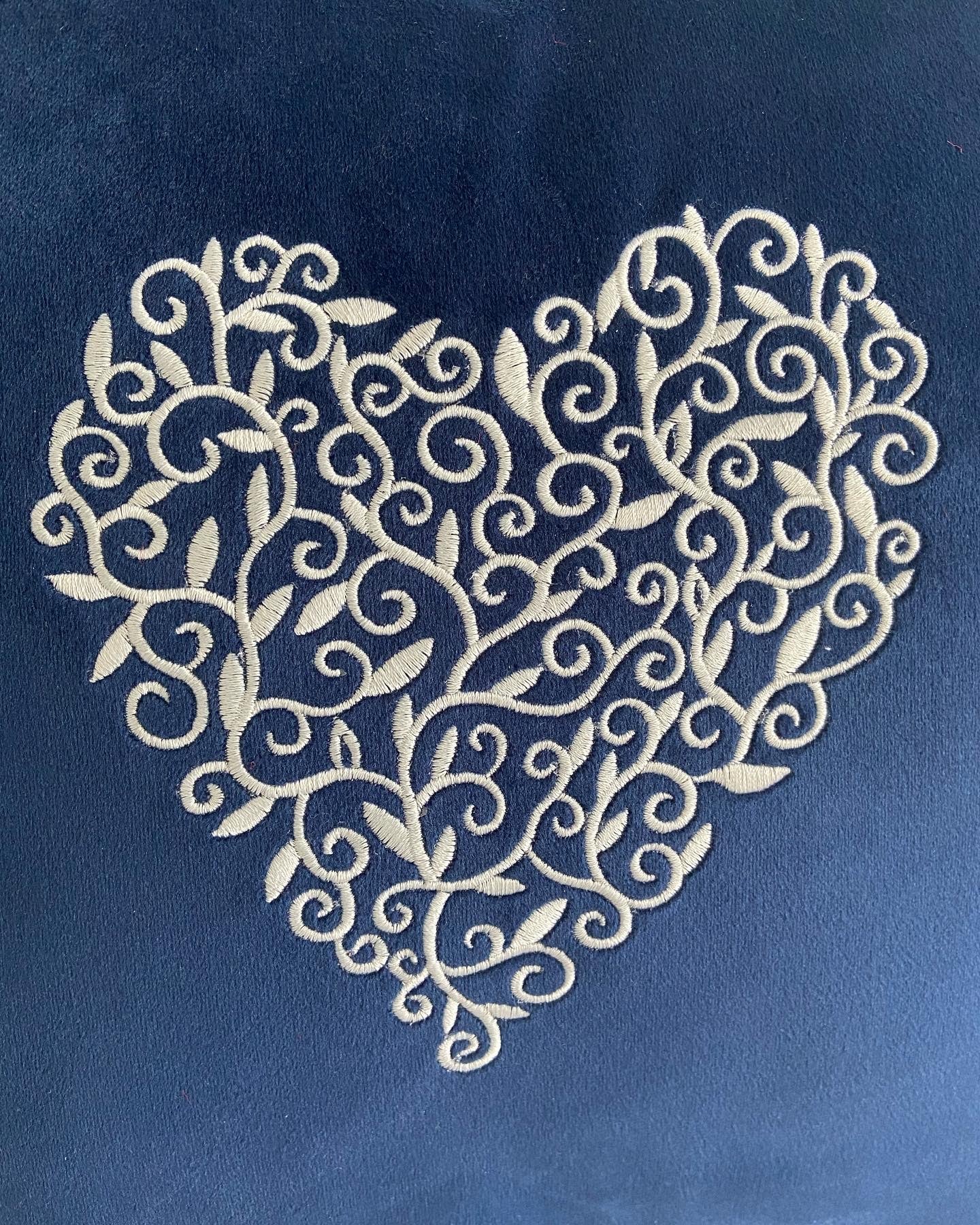 Detailed Heart Velour Embroidered Cushion Cover