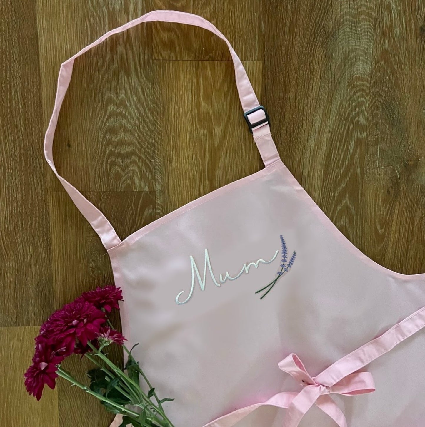 Personalised Embroidered Adults Apron with Lavender Sprig Design