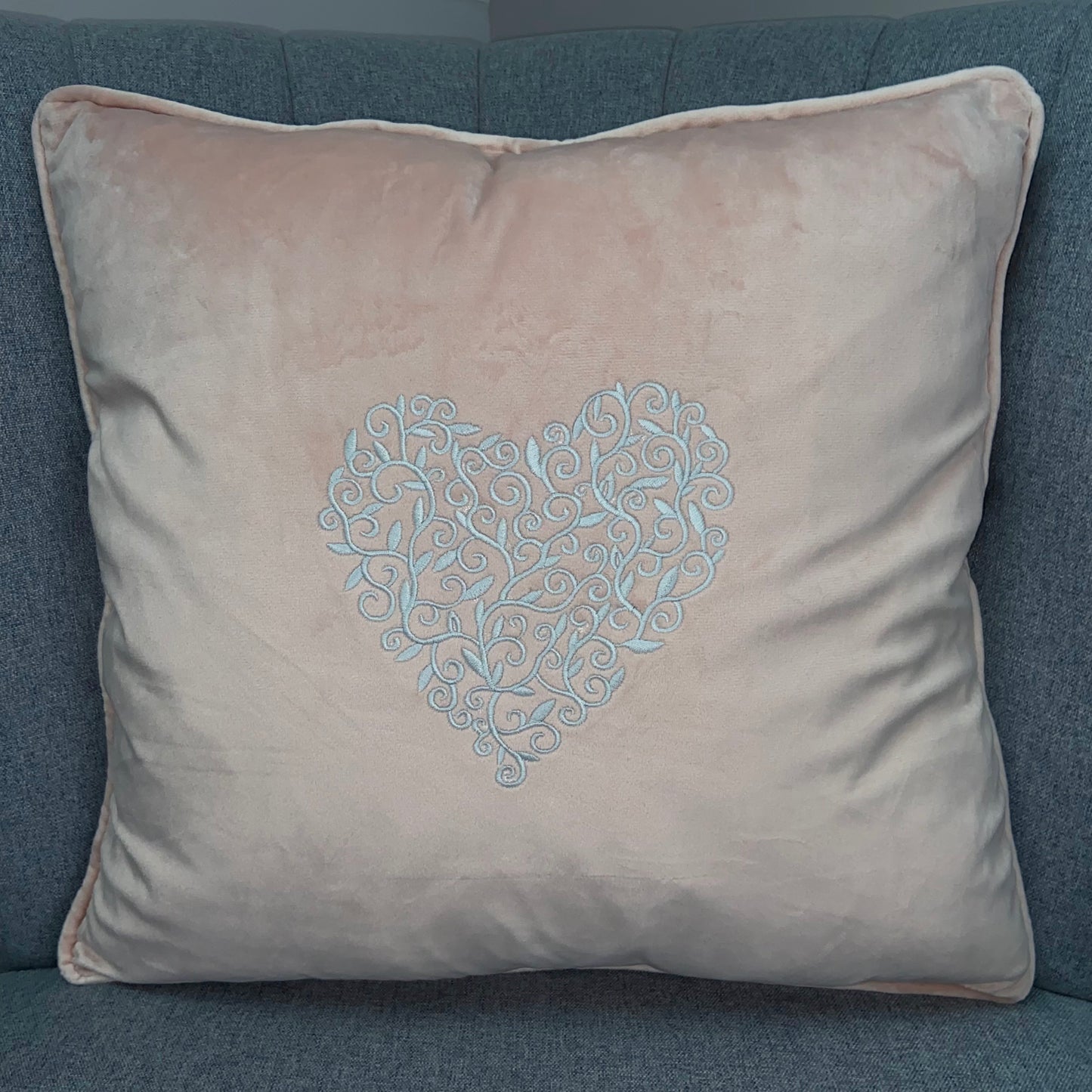 Detailed Heart Velour Embroidered Cushion Cover