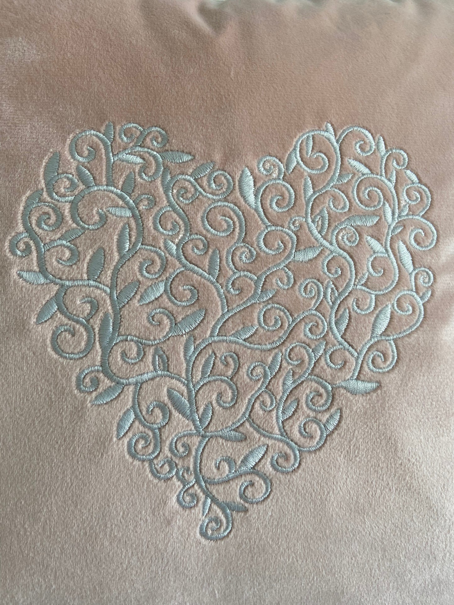Detailed Heart Velour Embroidered Cushion Cover