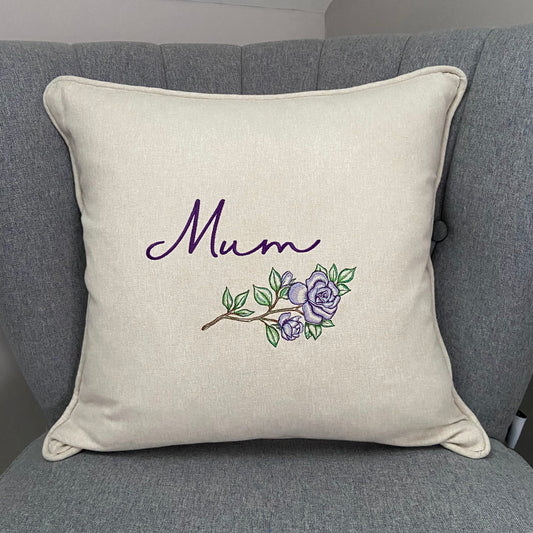 Mum or Nan with Roses Embroidered Cushion Cover - 45cm x 45cm