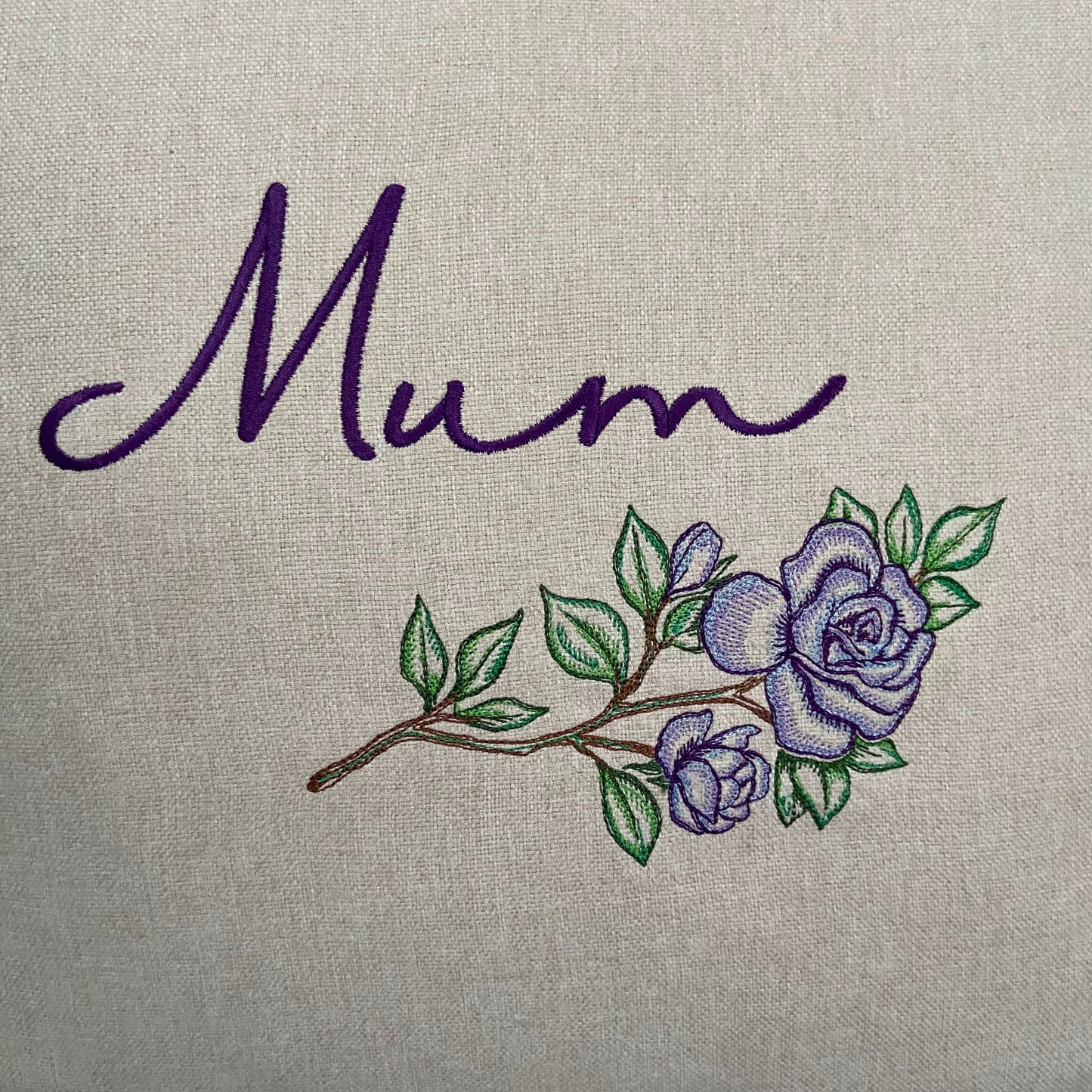Mum or Nan with Roses Embroidered Cushion Cover - 45cm x 45cm