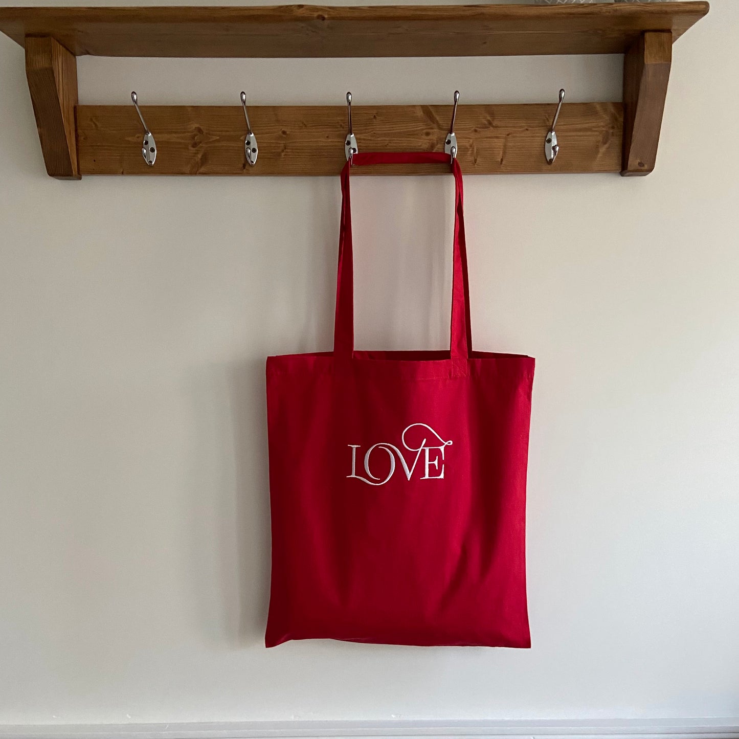 Love in Script Font Embroidered Organic Cotton Tote Bag