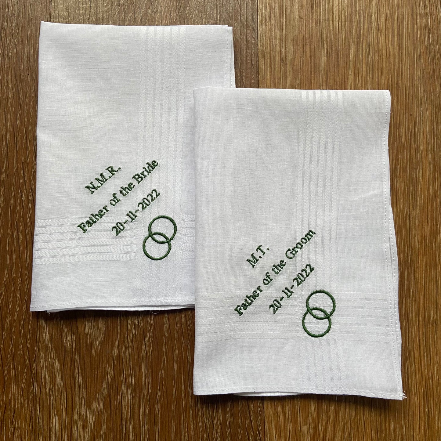 Wedding Keepsake Embroidered White Adults Men's Size Handkerchief. Bride or Groom Party.