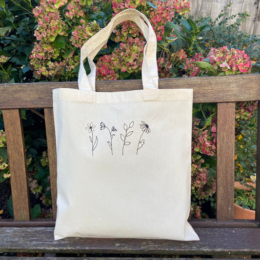 Wildflower Embroidered Organic Cotton Tote Bag