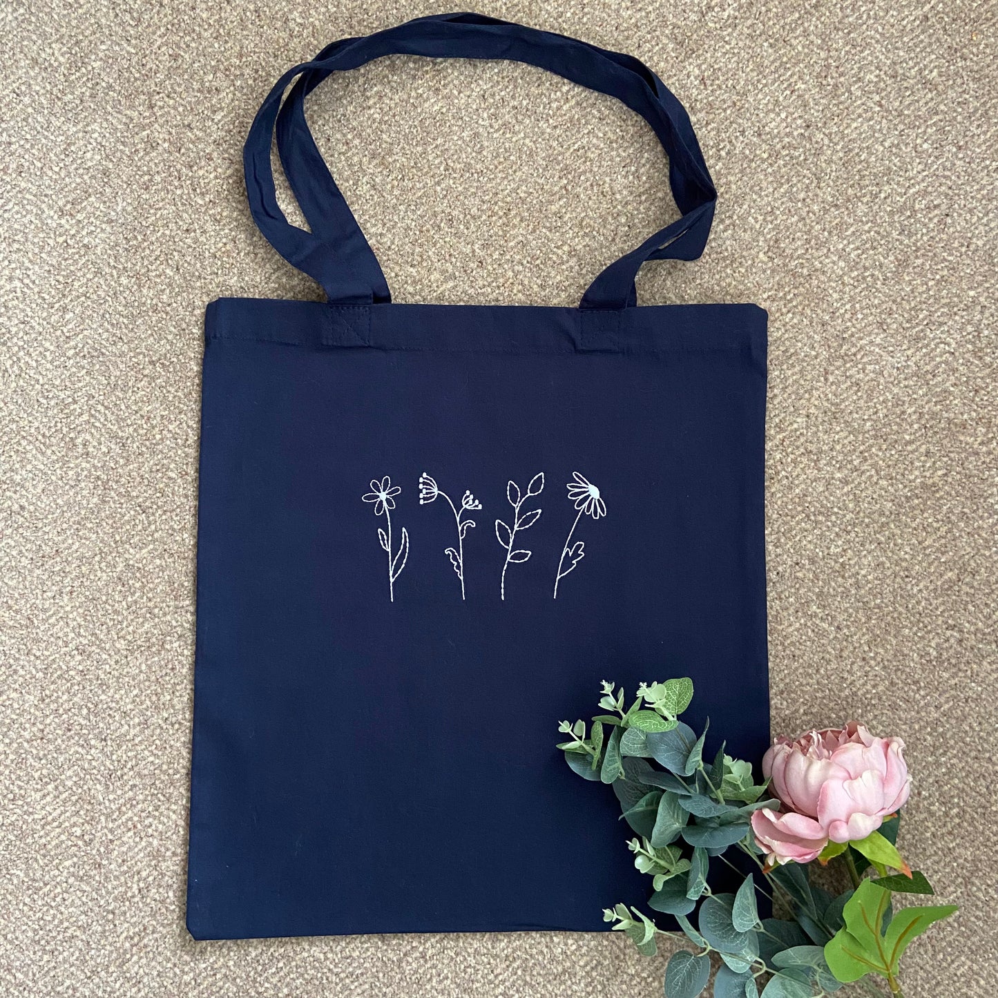Wildflower Design Embroidered Organic Cotton Tote Bag