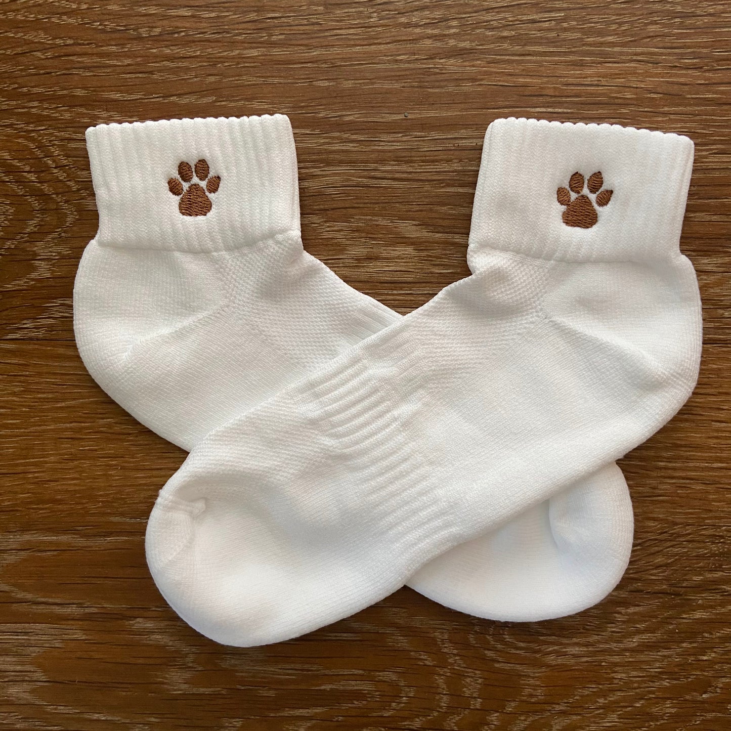 Paw Print Embroidered White Unisex Adults Quarter Socks. Dog Owner Gift Idea