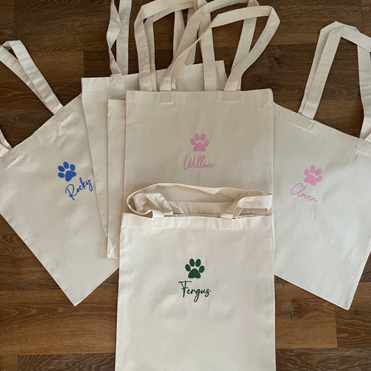 Personalised Dogs Name Embroidered Organic Tote Bag. Dog Gift. Puppy Gift idea. Dog Lover