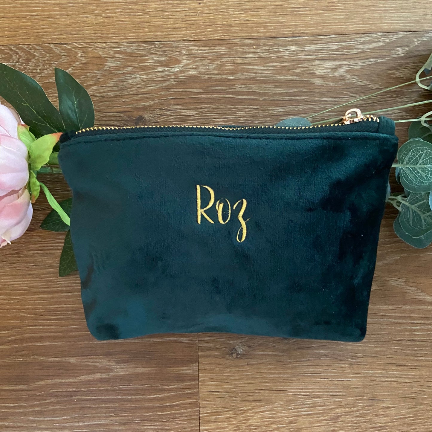 Personalised Embroidered Velvet Make up Cosmetics bag, Bridesmaid Gift, Travel Pouch.