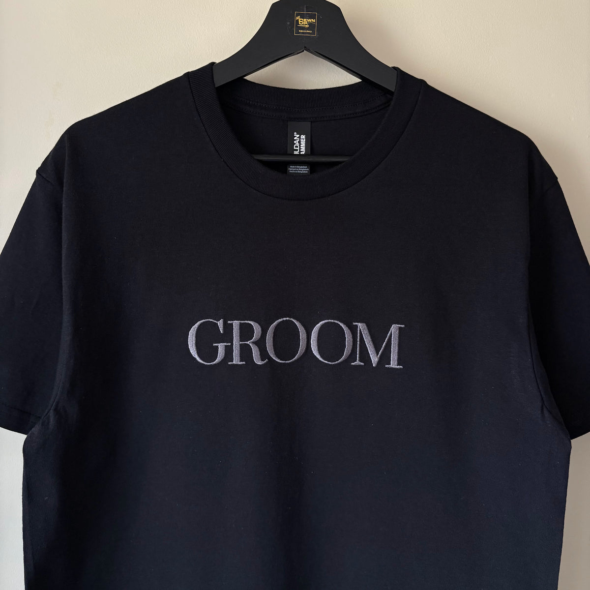 Black "Groom" Embroidered Adults Short Sleeved T-Shirt. Stag Do. Groom Gift