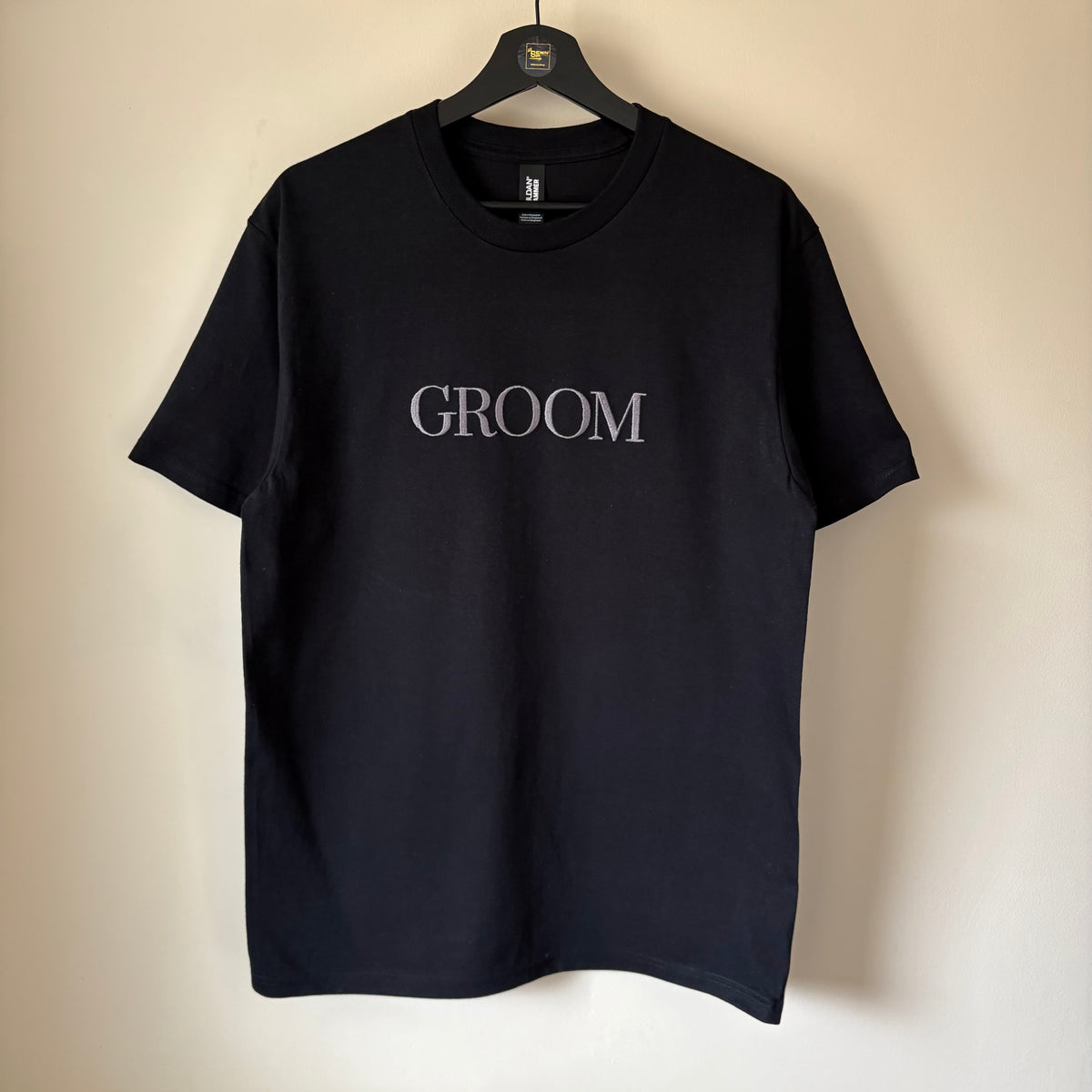 Black "Groom" Embroidered Adults Short Sleeved T-Shirt. Stag Do. Groom Gift