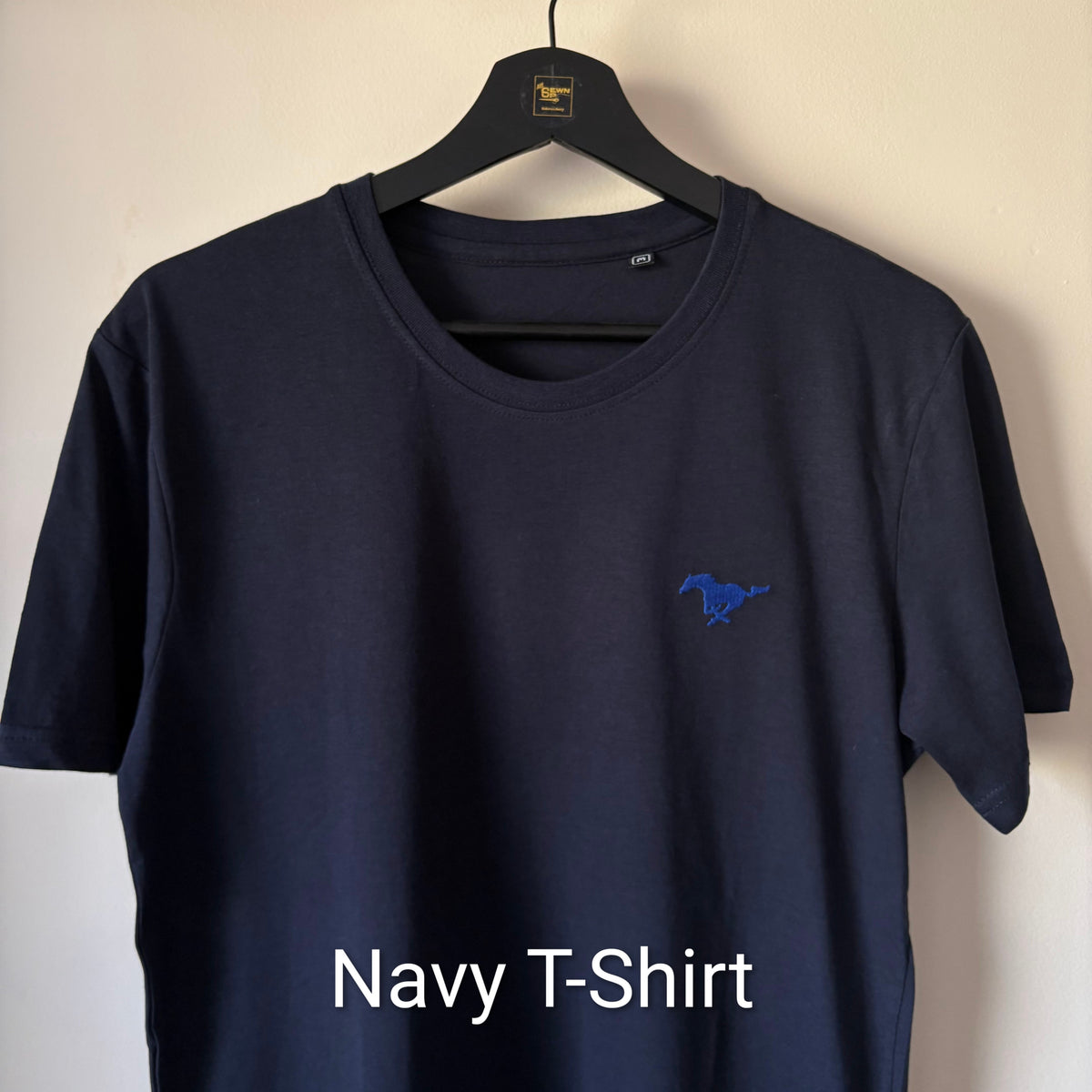 Mustang Running Horse Design Crew Neck Adults Black or Navy Unisex T-Shirt. Gift Idea.