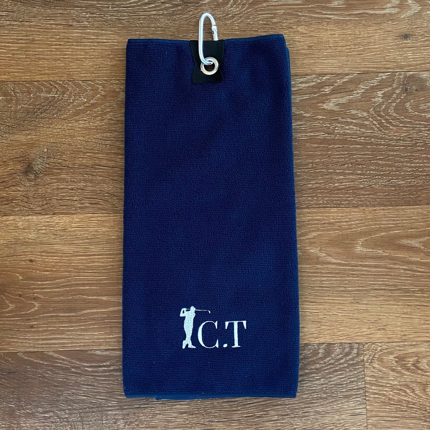 Personalised Embroidered Microfibre Golf Sports Towel with Metal Clip. Golfer. Golf gift idea
