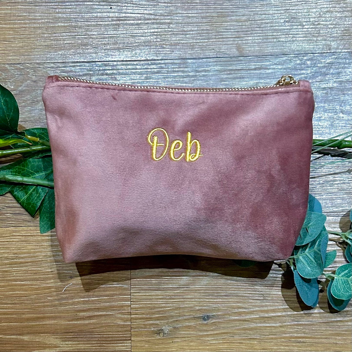 Personalised Embroidered Velvet Make up Cosmetics bag, Bridesmaid Gift, Travel Pouch.