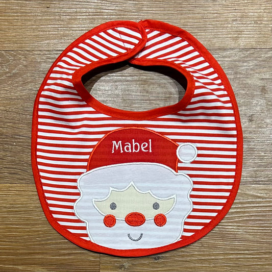Embroidered Personalised Santa Christmas Baby's Bib with Velcro Fastening
