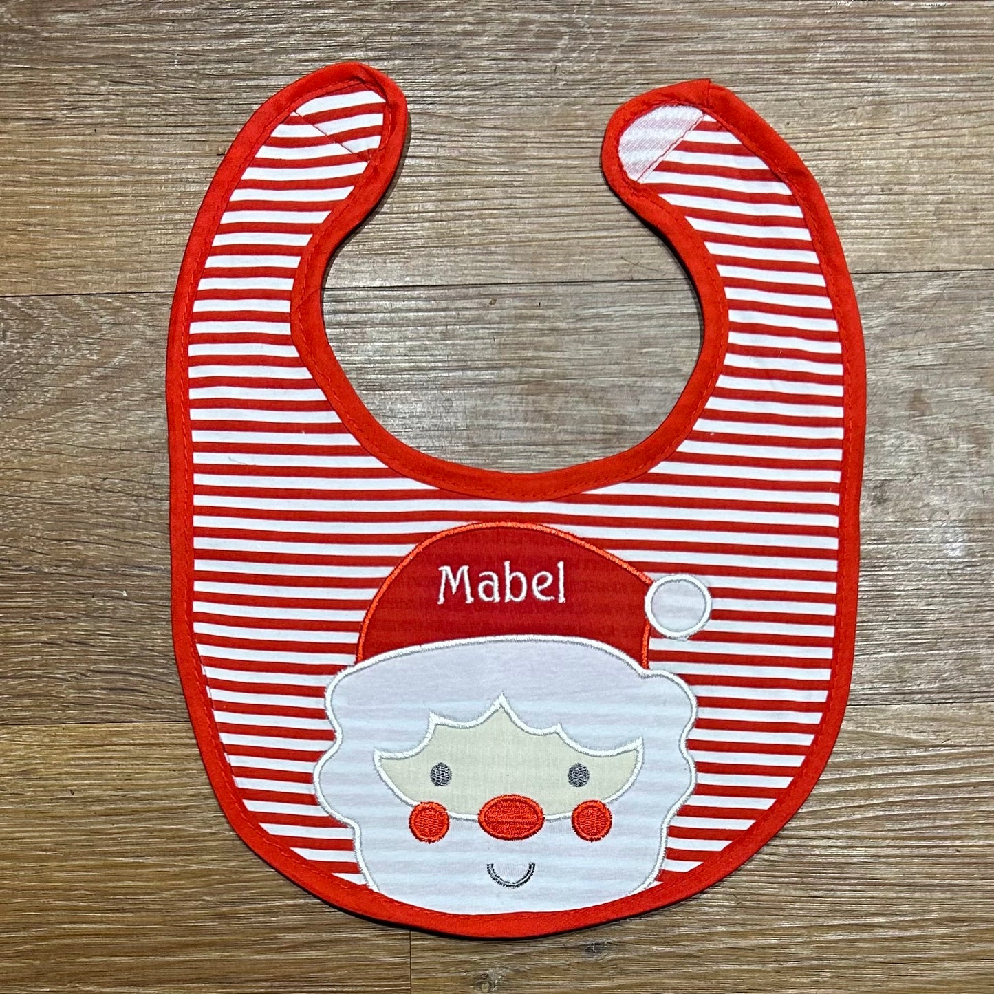 Embroidered Personalised Santa Christmas Baby's Bib with Velcro Fastening
