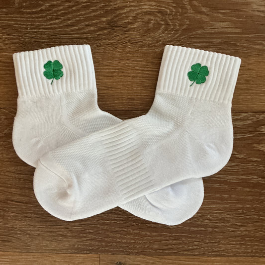 Embroidered Four-Leaf Clover Quarter Socks. Gift Idea. St. Patrick's Day