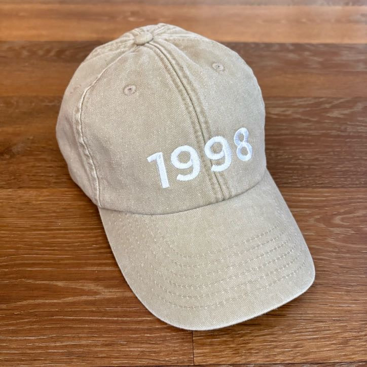 Personalised Year Adults Unisex Vintage Wash Embroidered Baseball Cap. Gift Idea