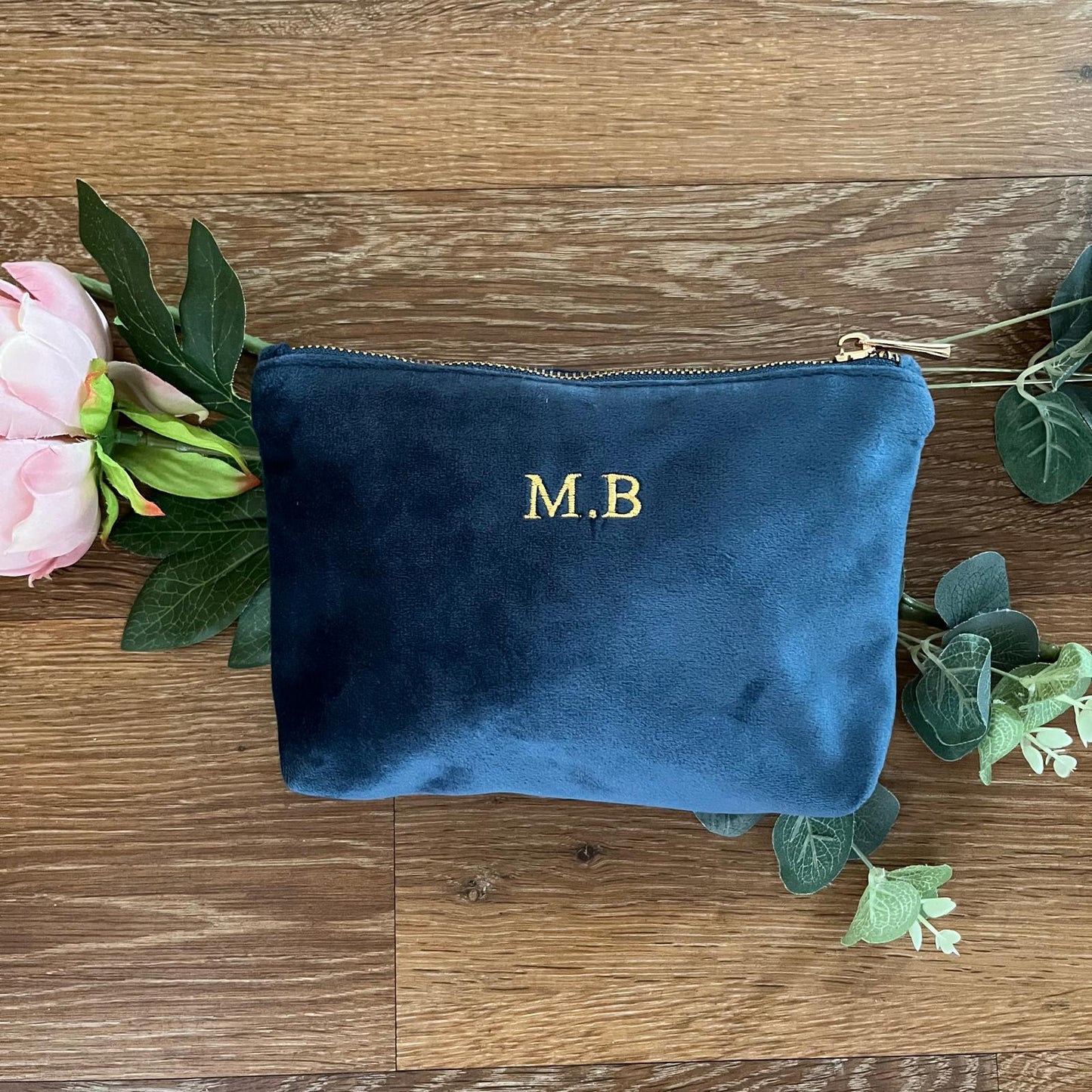 Personalised Embroidered Velvet Make up Cosmetics bag, Bridesmaid Gift, Travel Pouch.