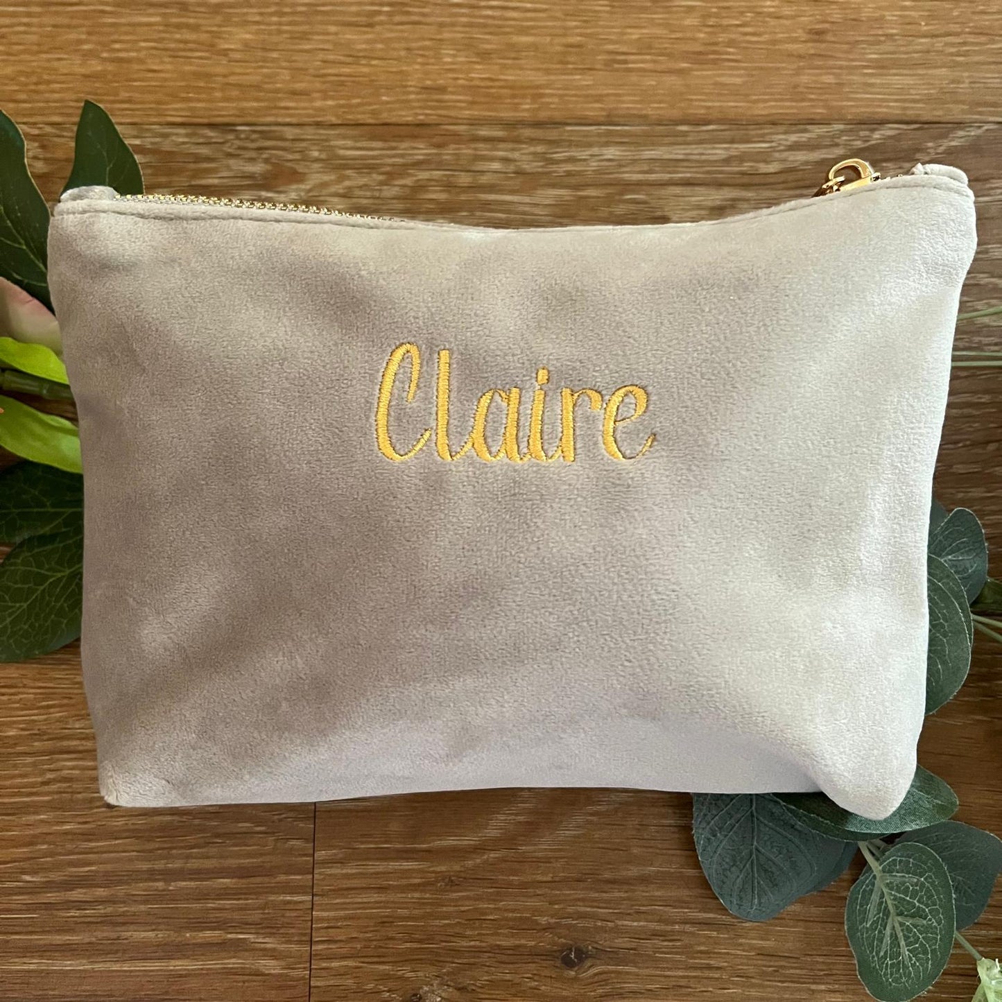 Personalised Embroidered Velvet Make up Cosmetics bag, Bridesmaid Gift, Travel Pouch.