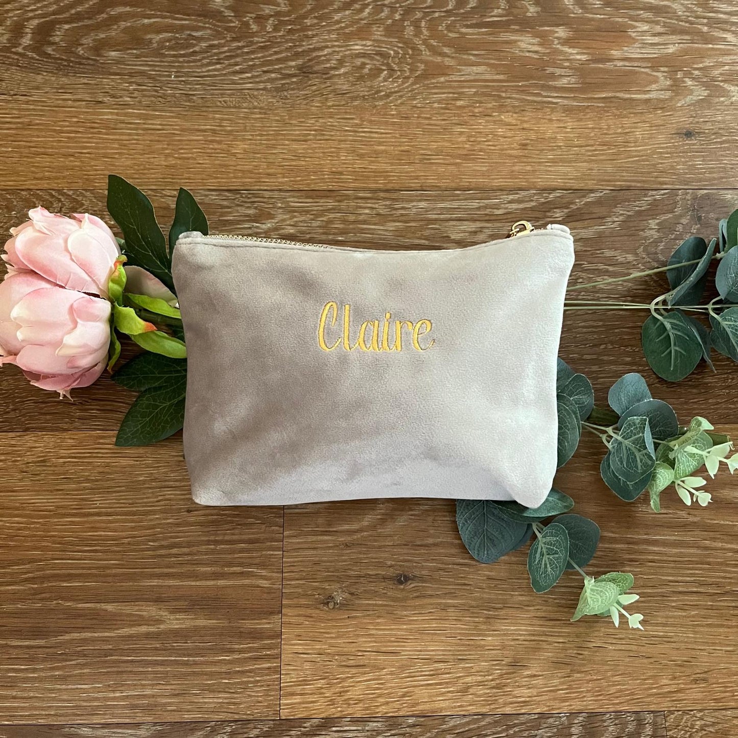 Personalised Embroidered Velvet Make up Cosmetics bag, Bridesmaid Gift, Travel Pouch.