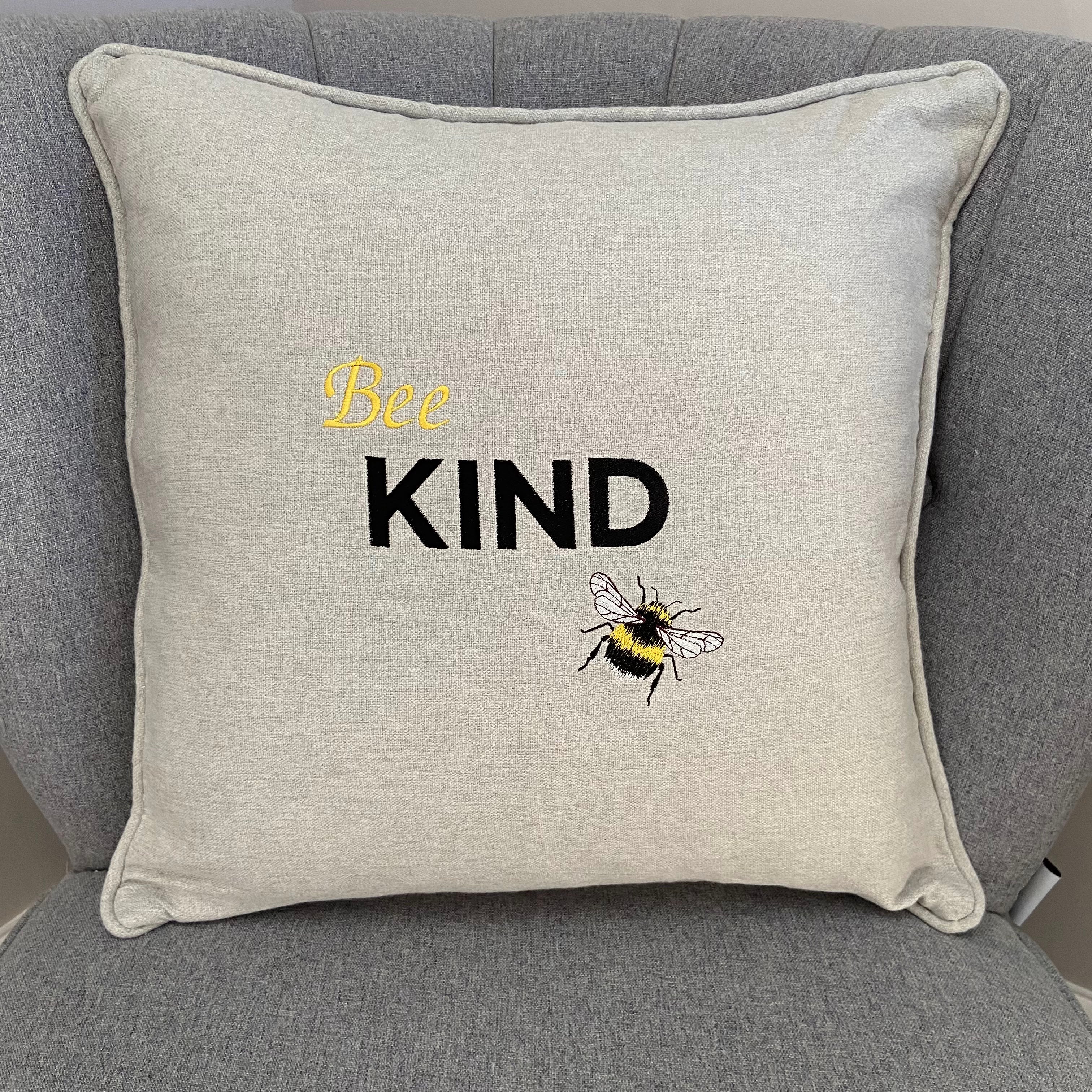 Bee Kind Embroidered Cushion Cover 45cm x Home Gift Idea