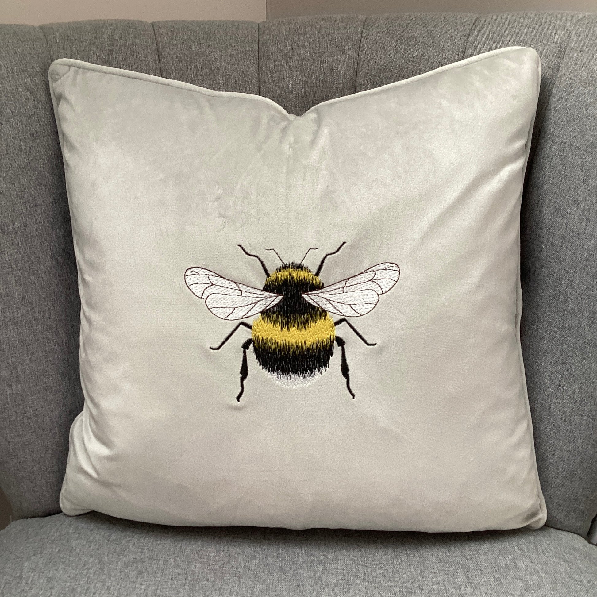 Bee Embroidered Velour Cushion Cover 45cm x 45cm – All Sewn Up